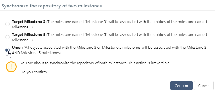 Milestones synchronization popup
