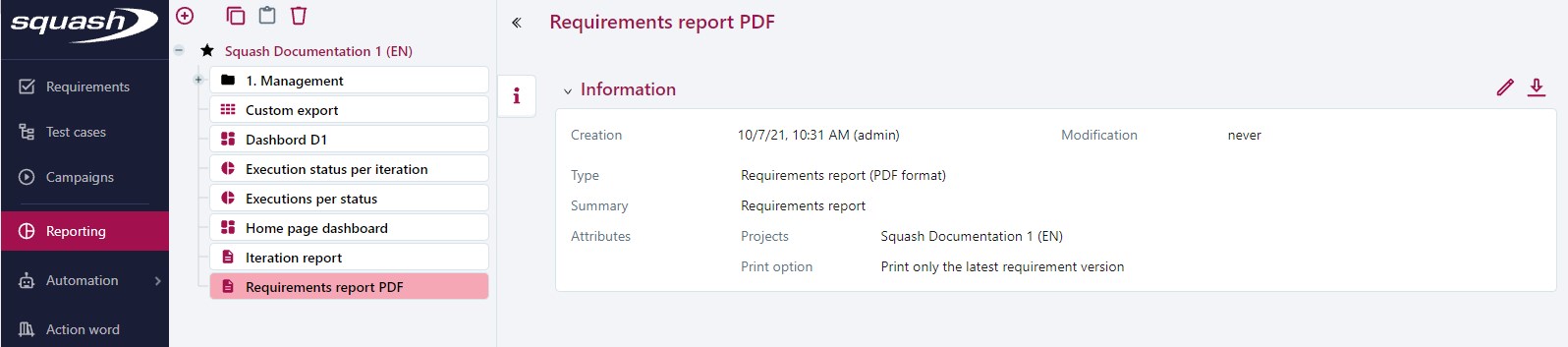 Report once created in the tree