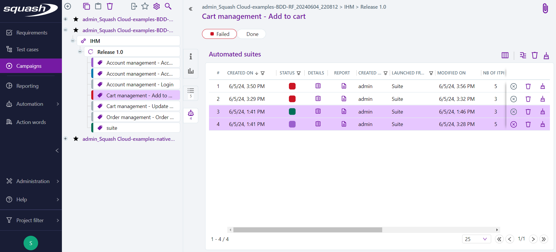 Select automated suites