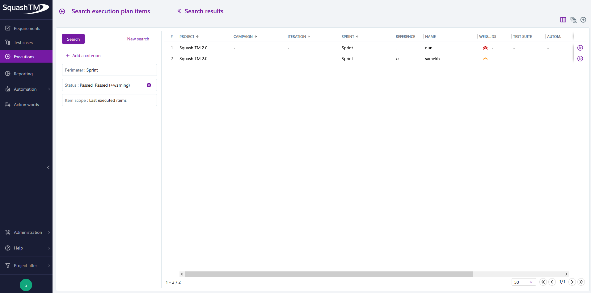 Test plan item search filtered by success status