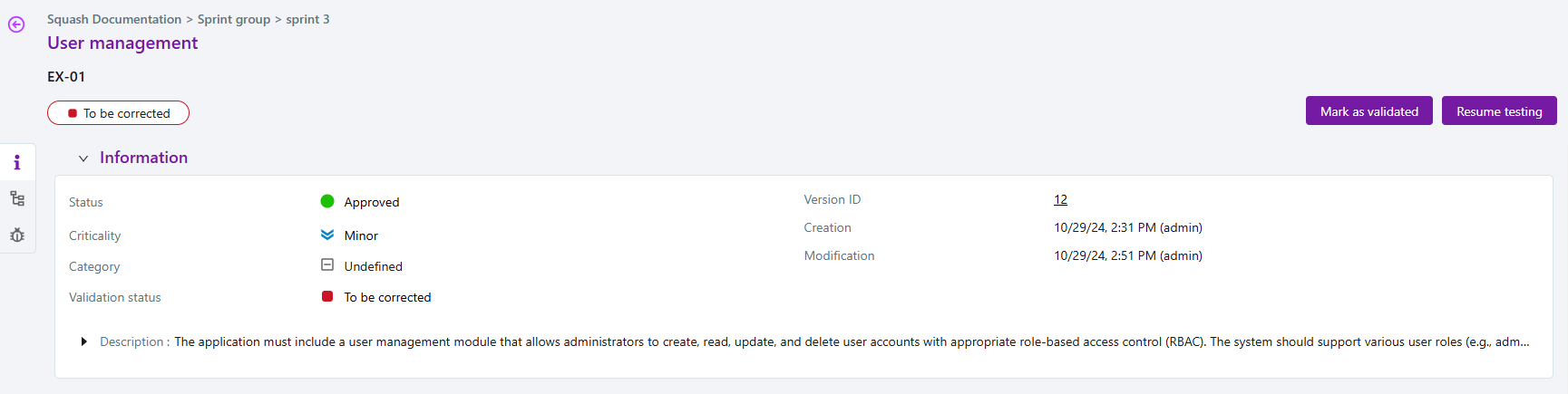 Requirement to be corrected