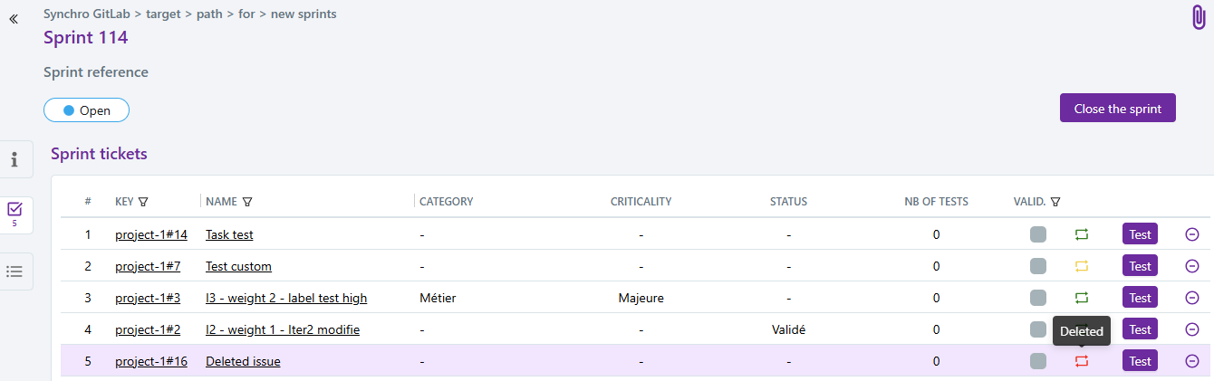 Sprint req versions synchronization status