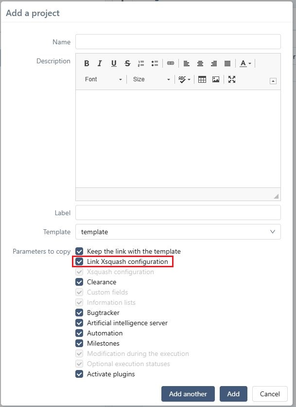 Link Xsquash4Jira configuration