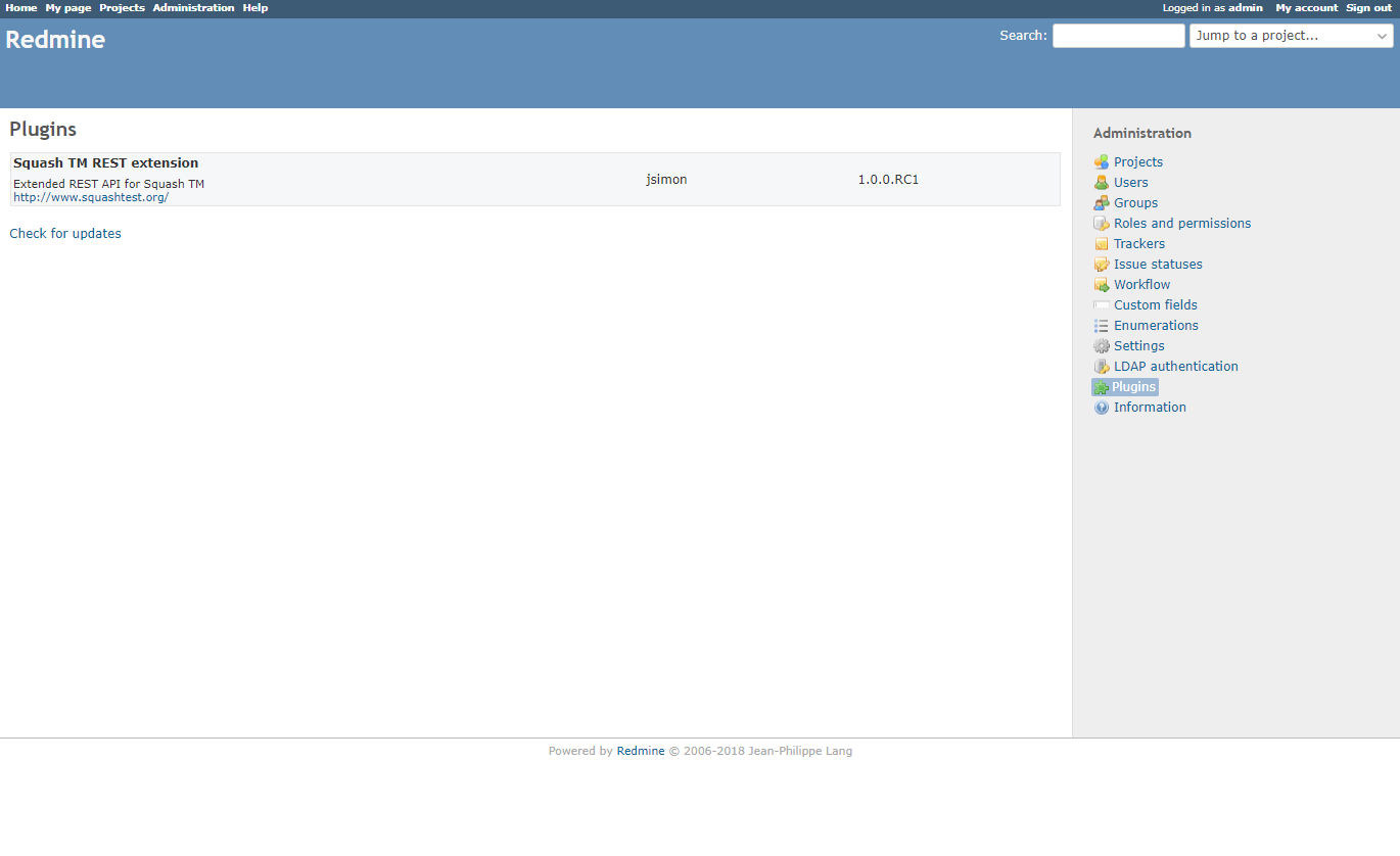 Plugin SquashTM sur Redmine