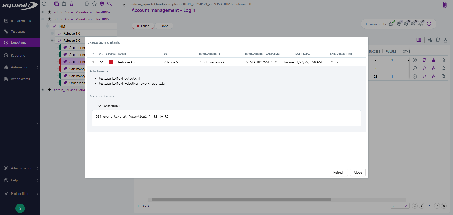 Assertion failures in the automated suites pop-up