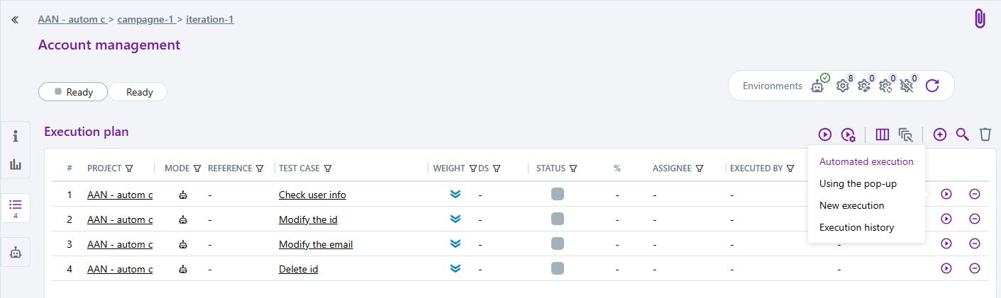 Execute an automated test case