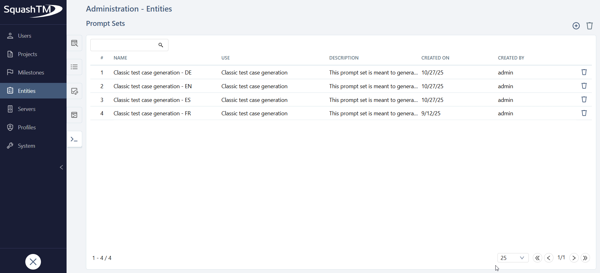 Prompt set management table