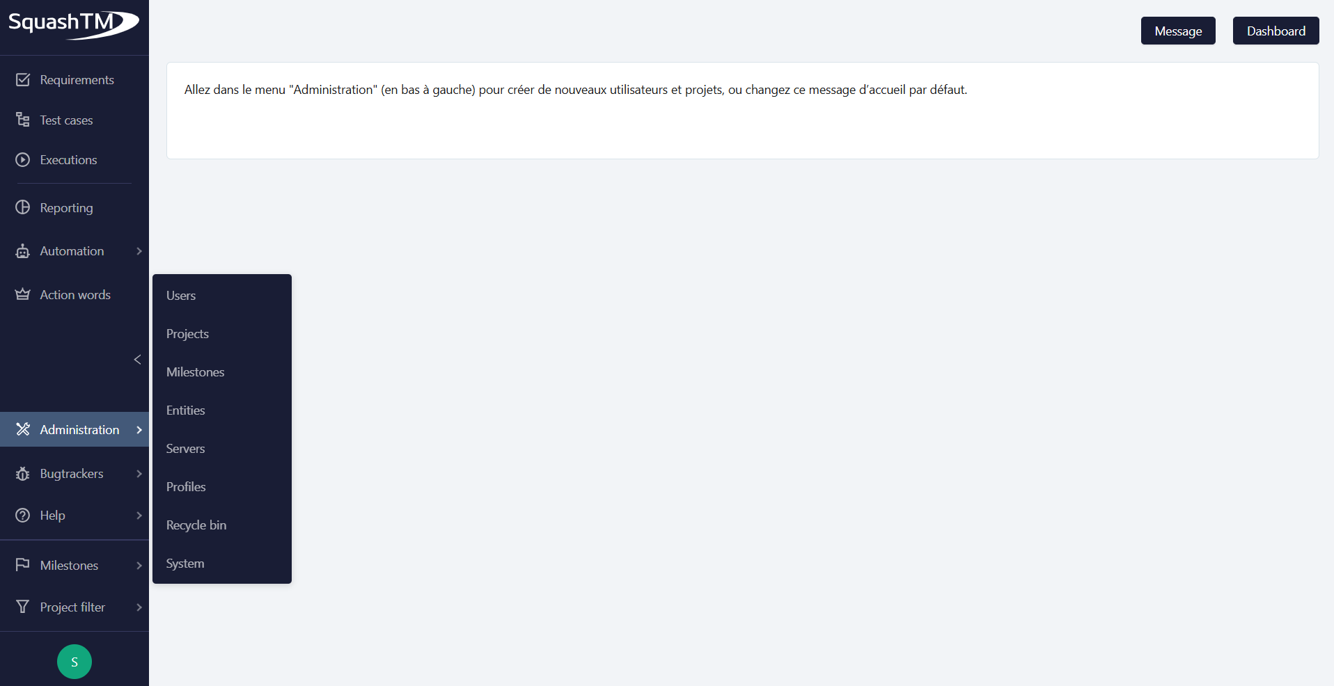 Administration submenus