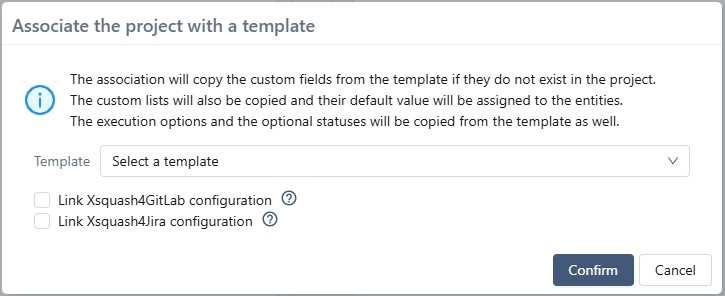 Associate project with template