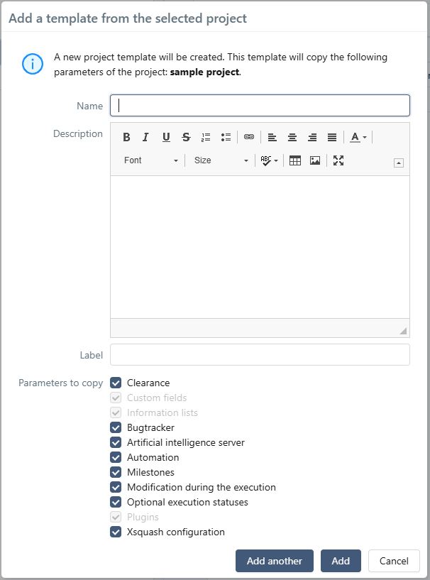 Pop-up - Create a template from a project