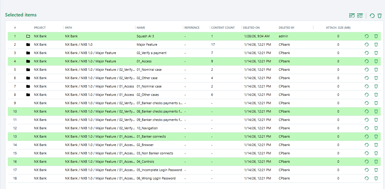 recycle bin management table