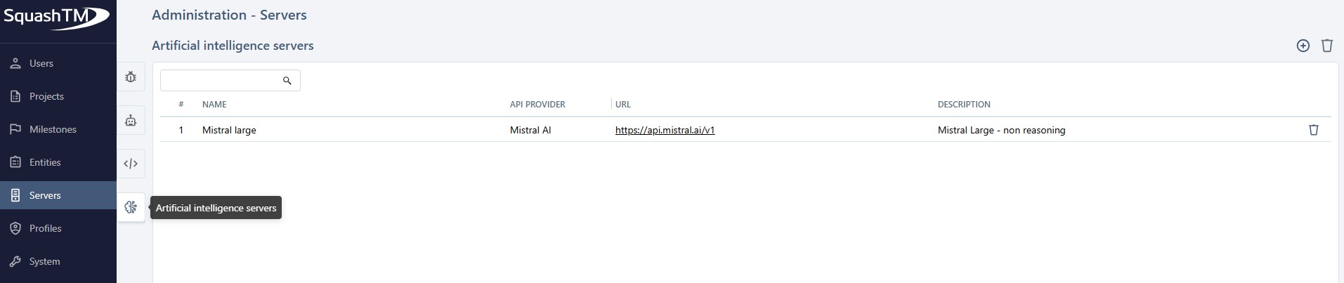 Manage AI servers' page