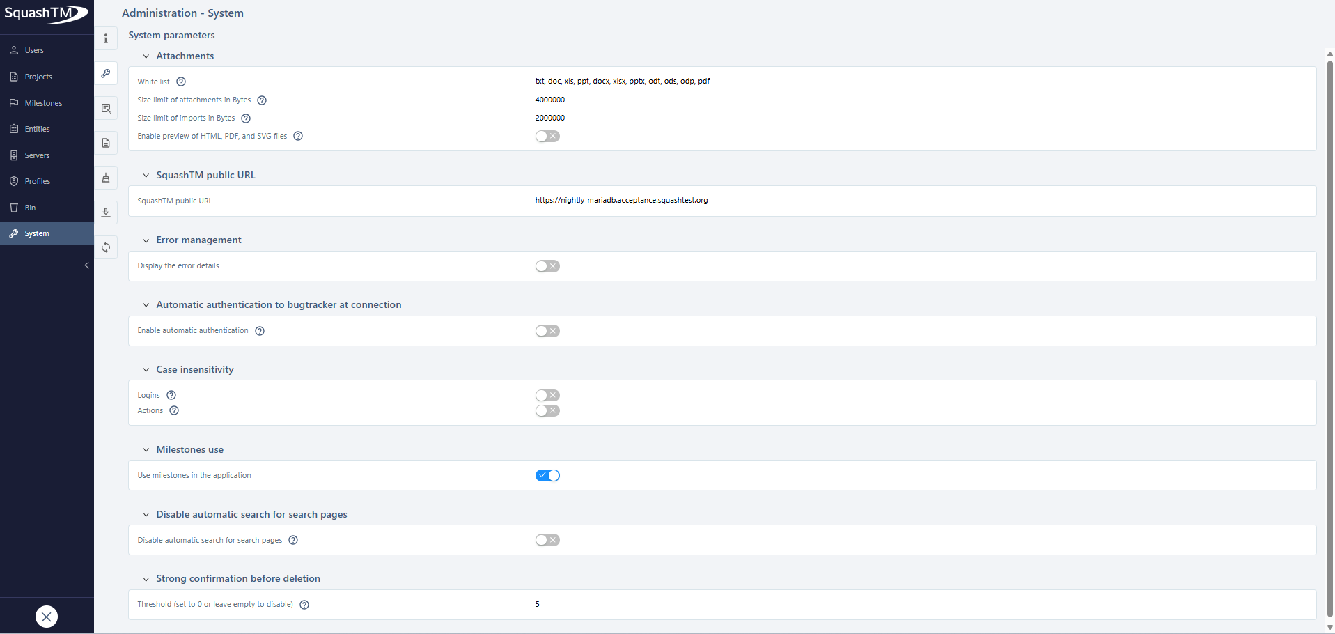 System Settings Page