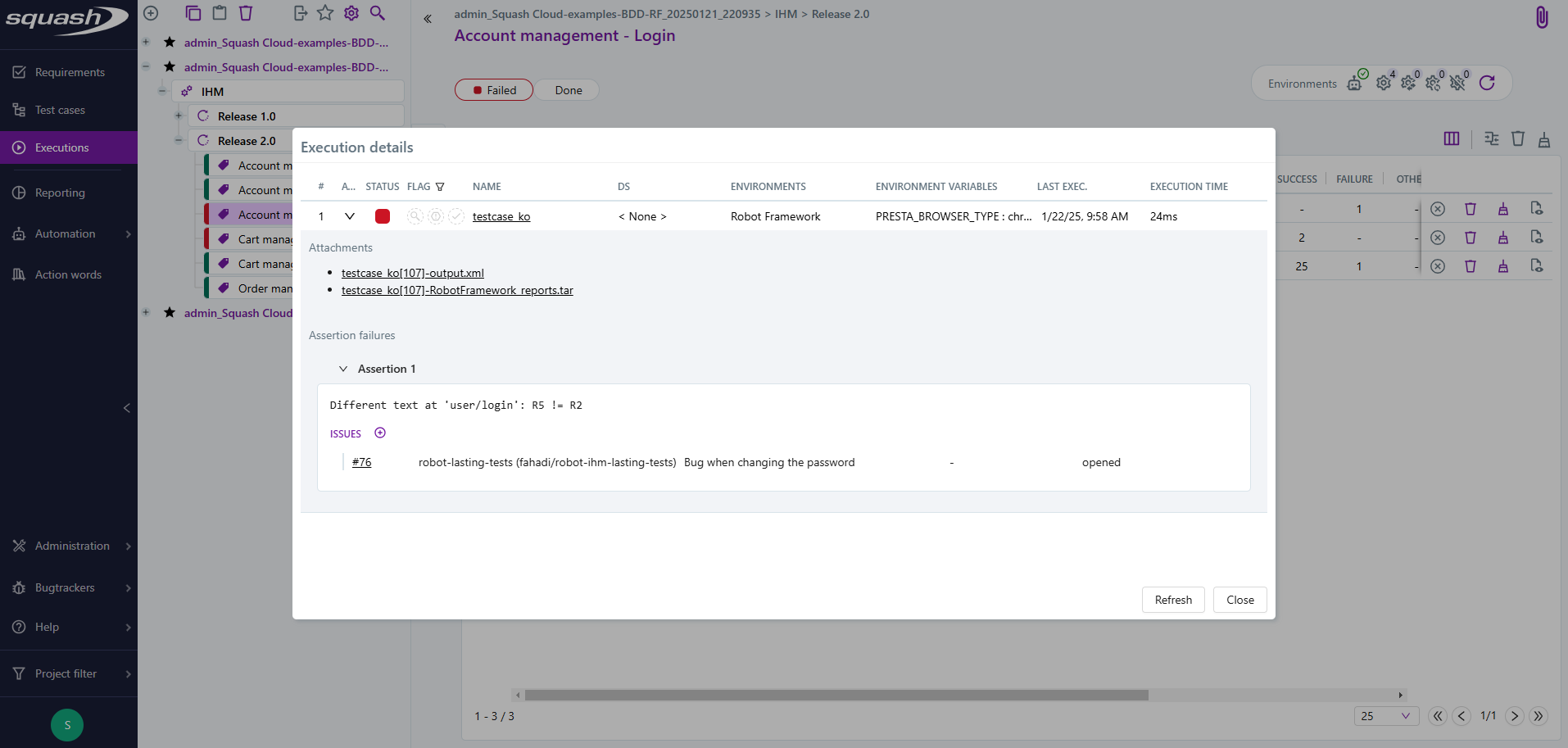 View issues linked to an assertion