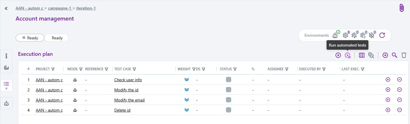 Execute automated test cases