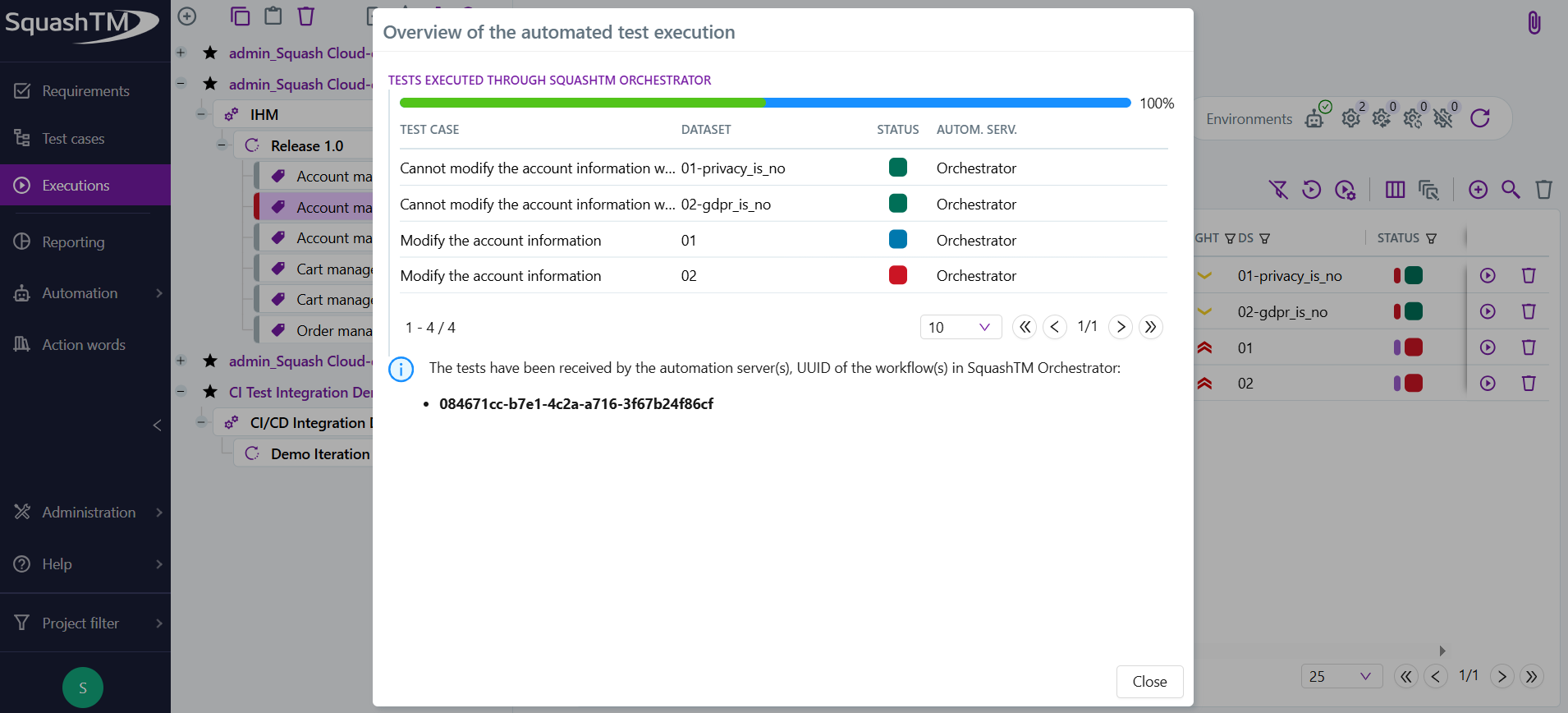 Supervision pop-up after launch
