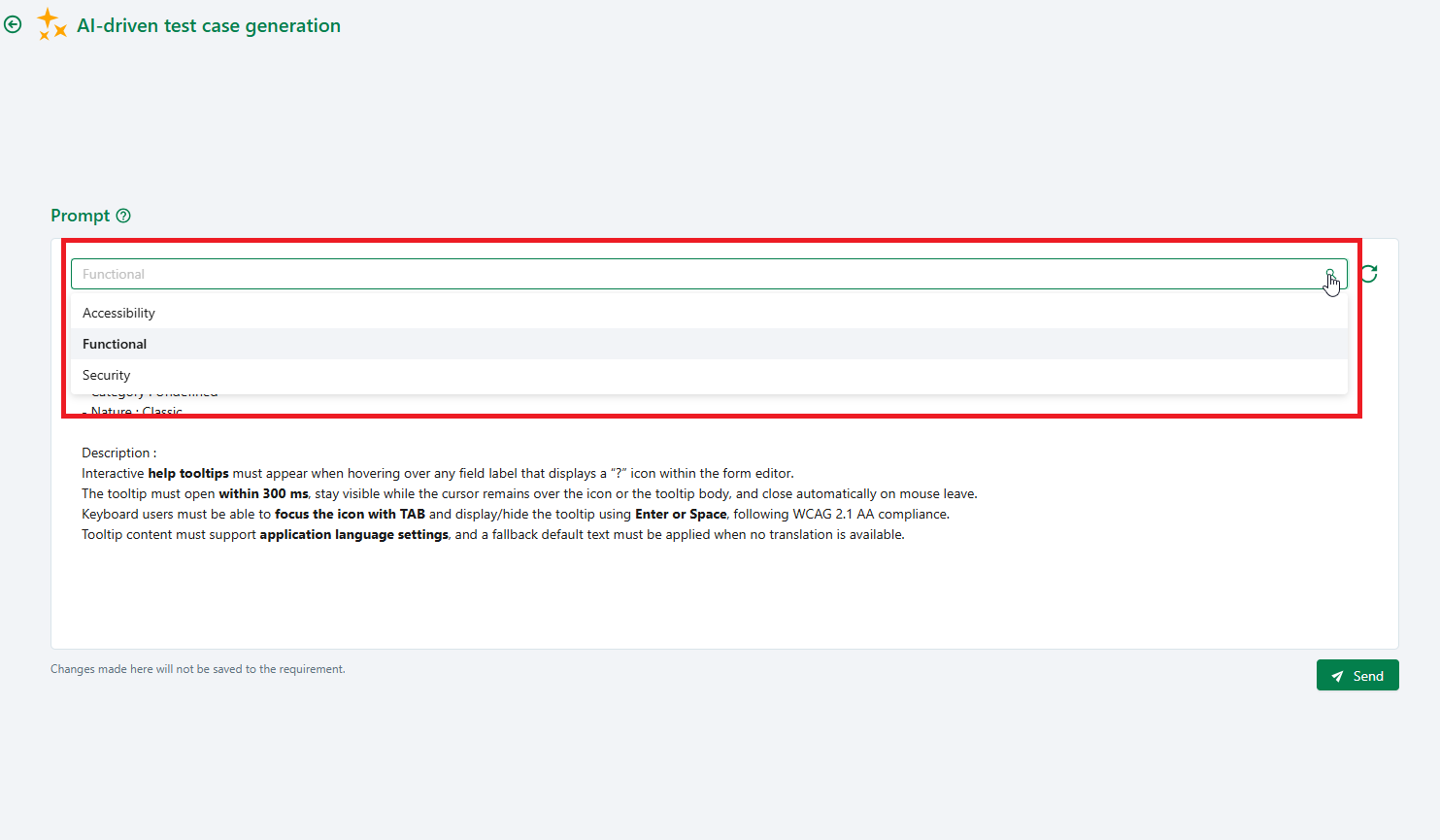 Prompt selection and input area