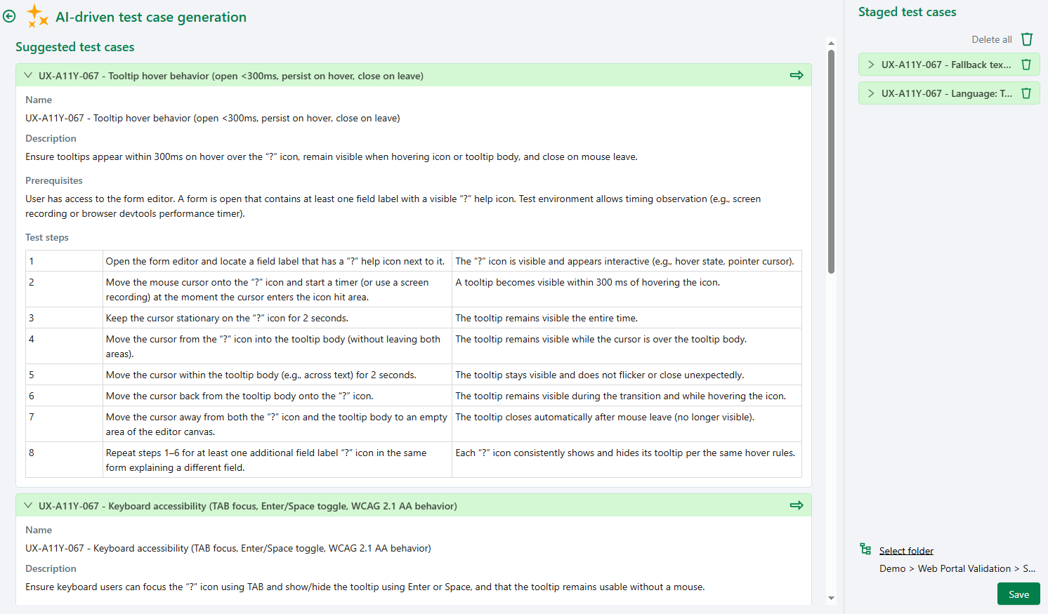 Suggested test cases
