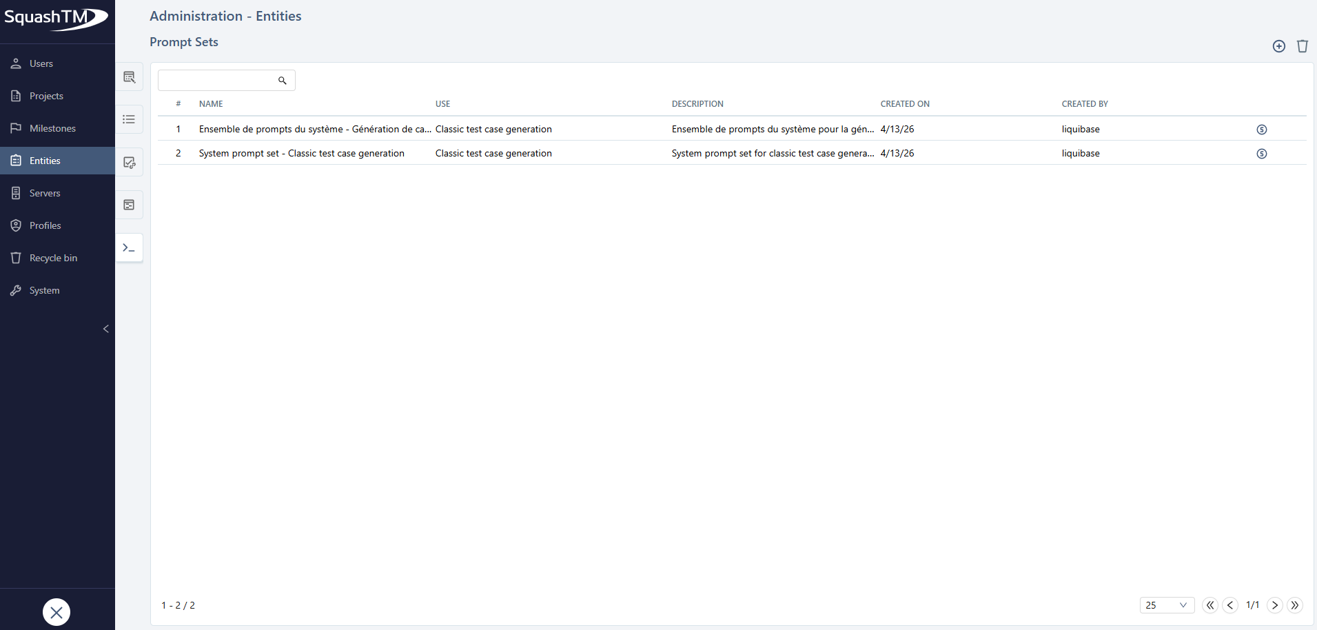 Prompt set management table