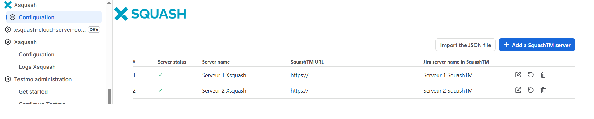 Servers list