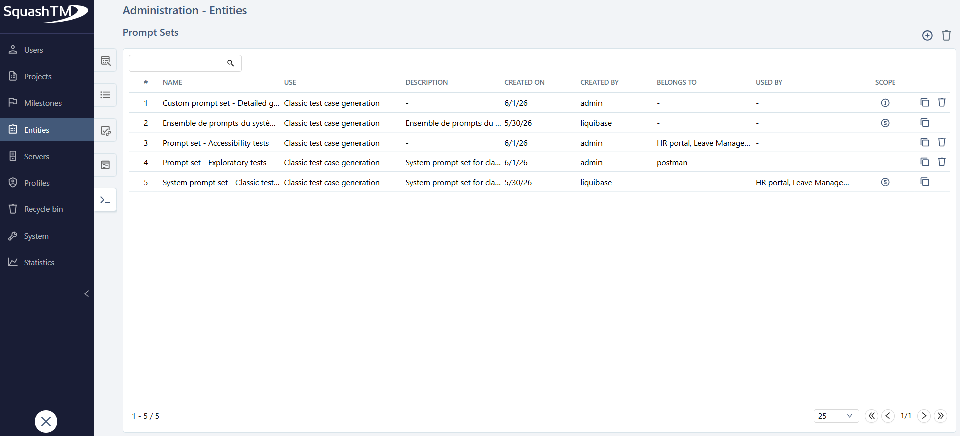 Prompt set management table