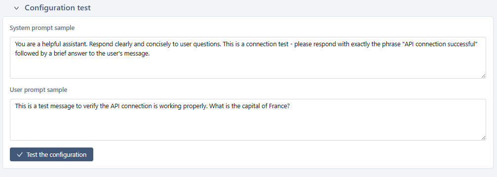 Configuration test block