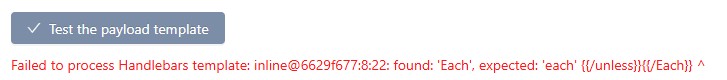 Validation of a custom AI server showing some invalid Handlebars