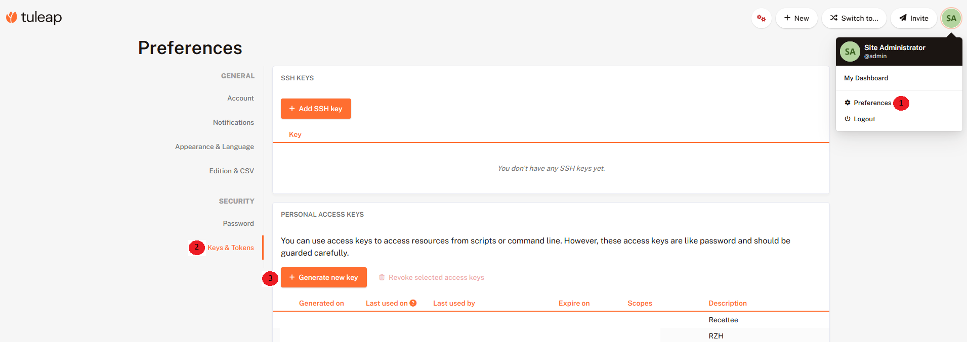 Generate a token in Tuleap