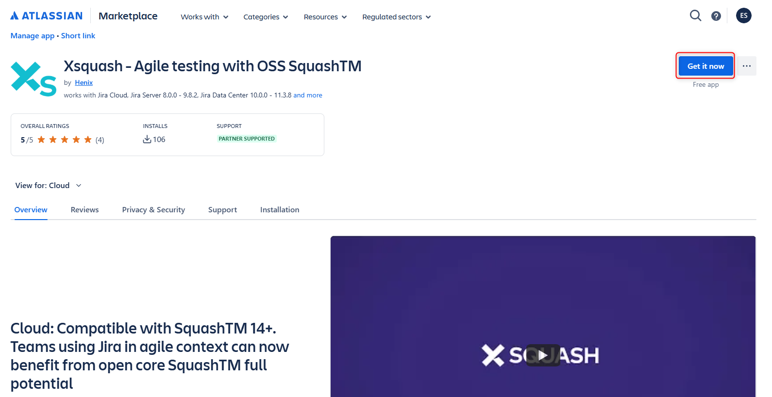 Install Xsquash Cloud marketplace