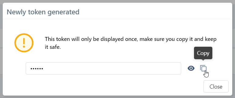 Display token pop-up