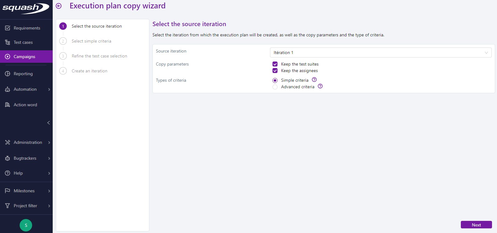 Campaign Wizard - Step 1 Choose source iteration