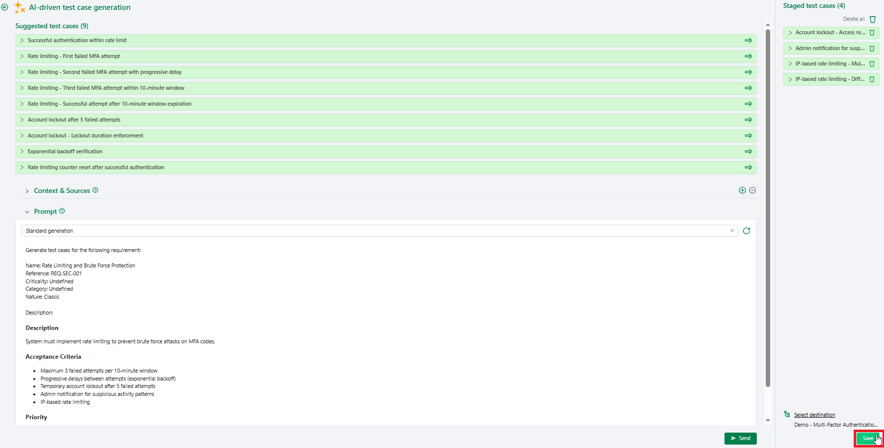 Saving test cases