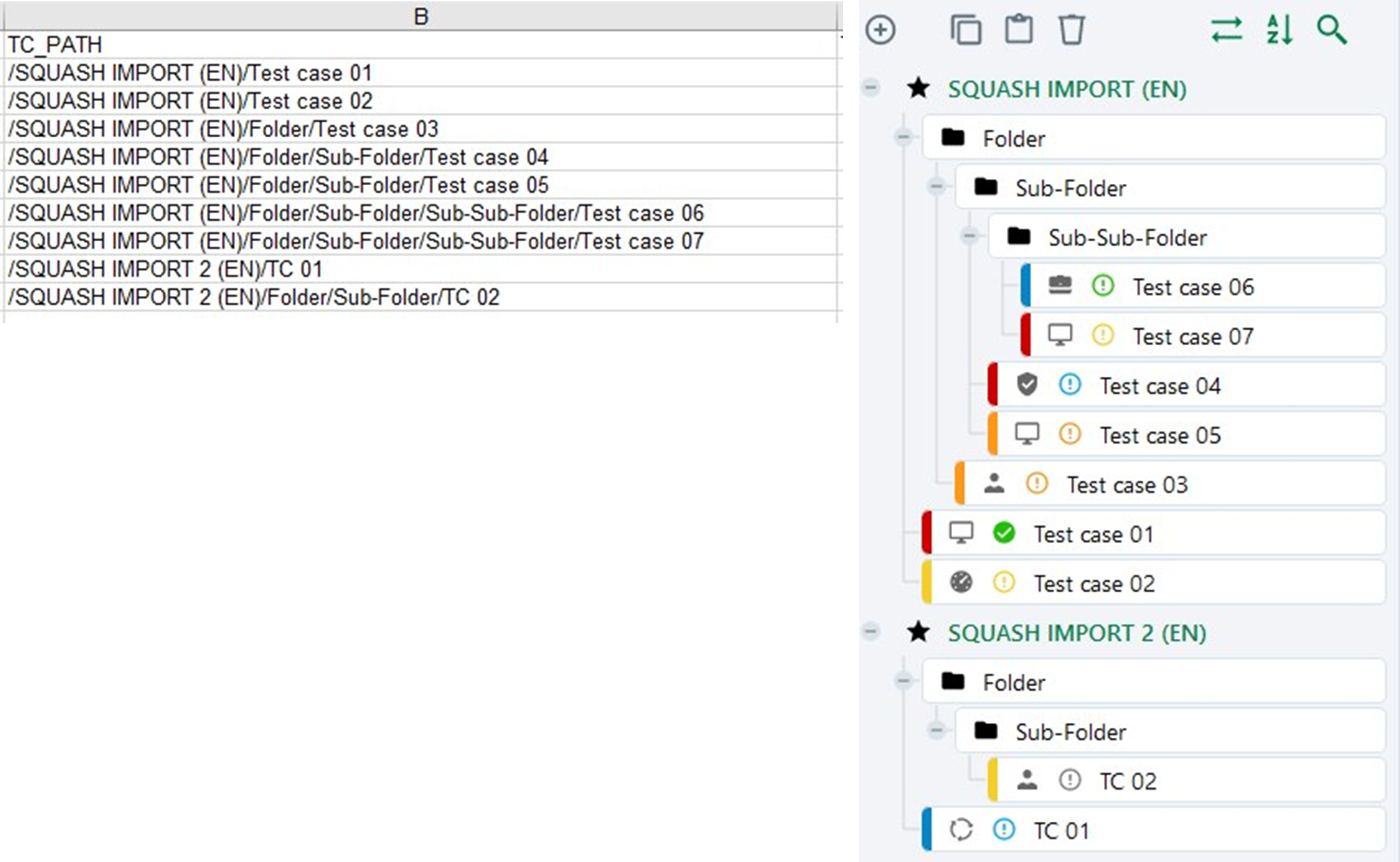 Importing a tree of test cases