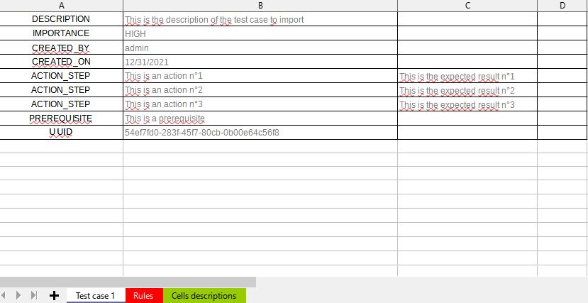 Example of an Excel file for importing in ZIP format