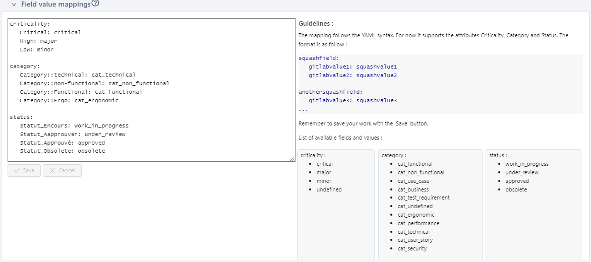 Field value mappings