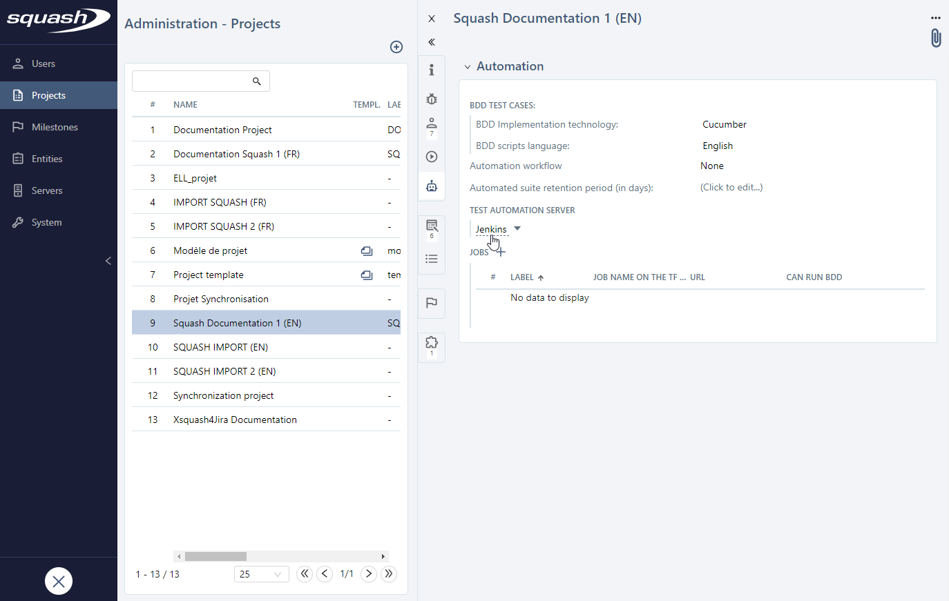 Configure the Test Automation Server for the project