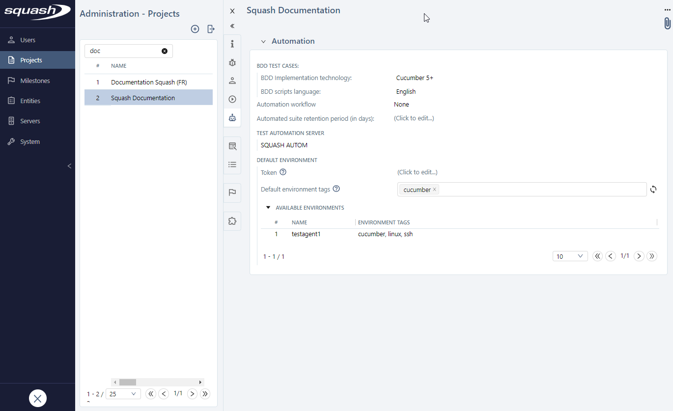 Configure the test automation server for the project