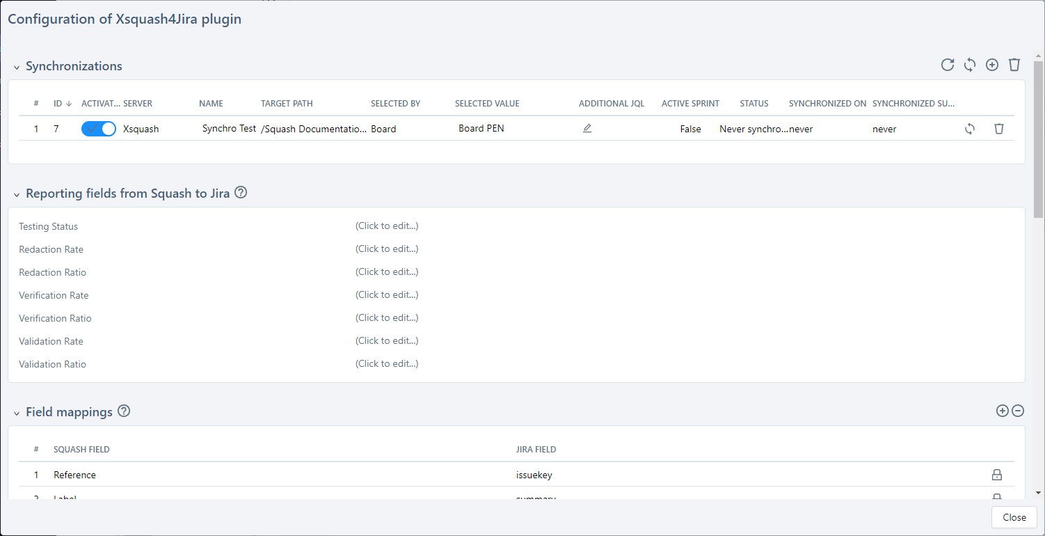 Configuration plugin Xsquash4Jira