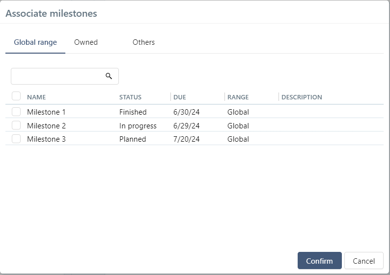 Pop-up - Associate milestones