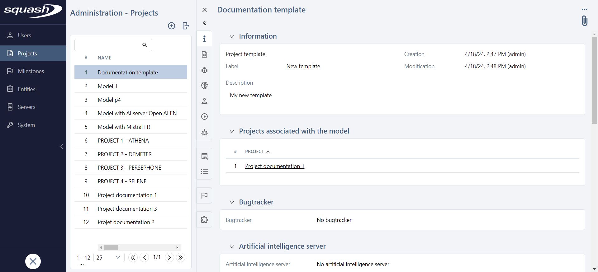 Project template consultation page