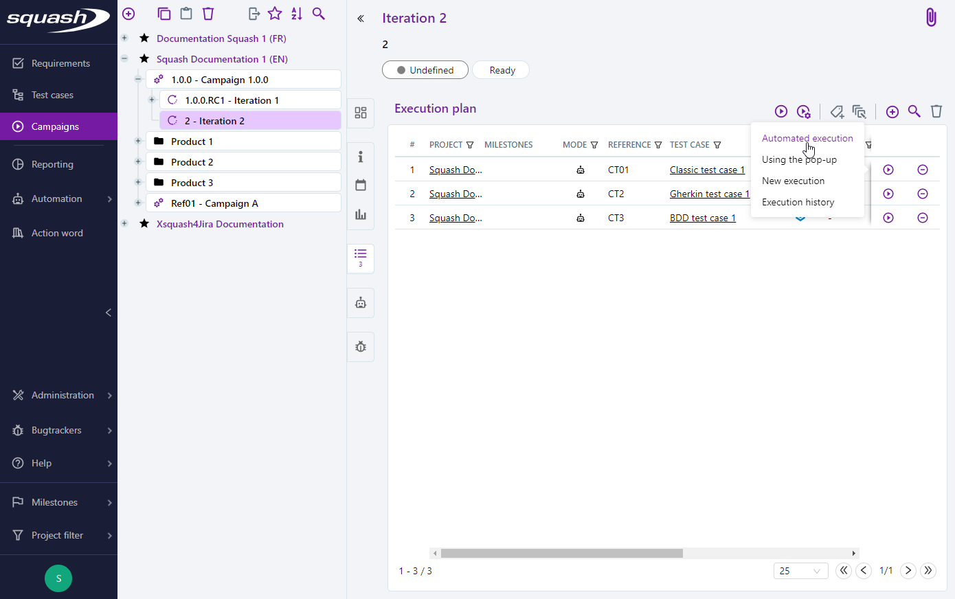 Execute an automated test case