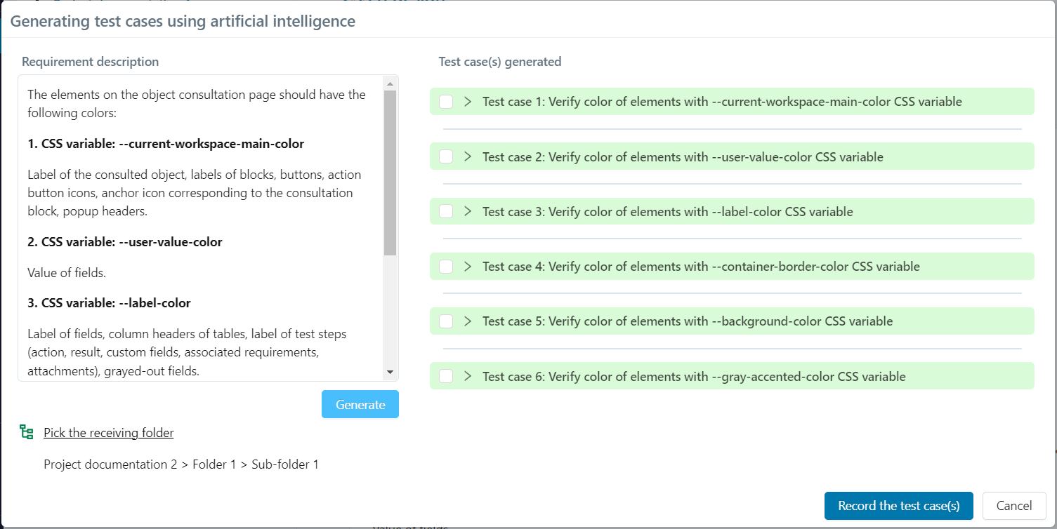 Display of Generated Test Cases