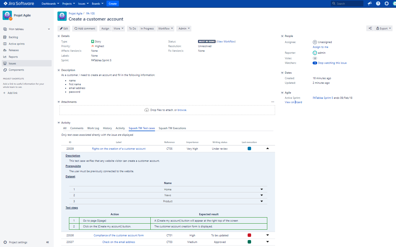 Squash TM test case