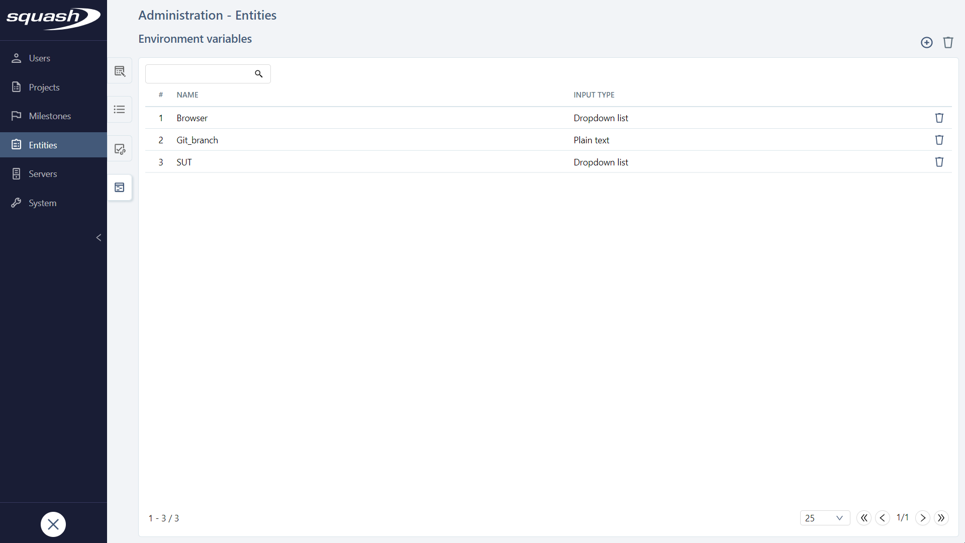 Table - Manage environment variables