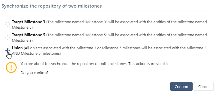 Milestones synchronization pop-up