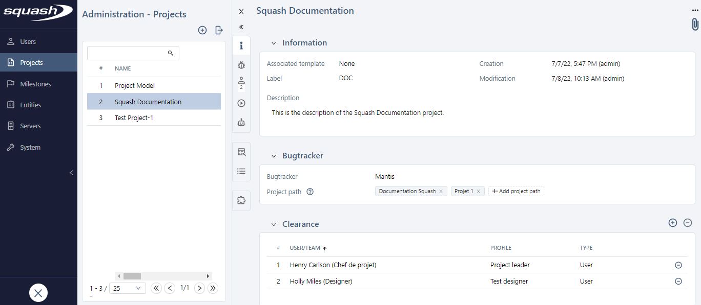 Projects management table