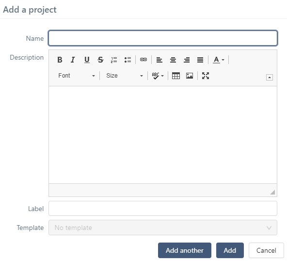 Manage projects table