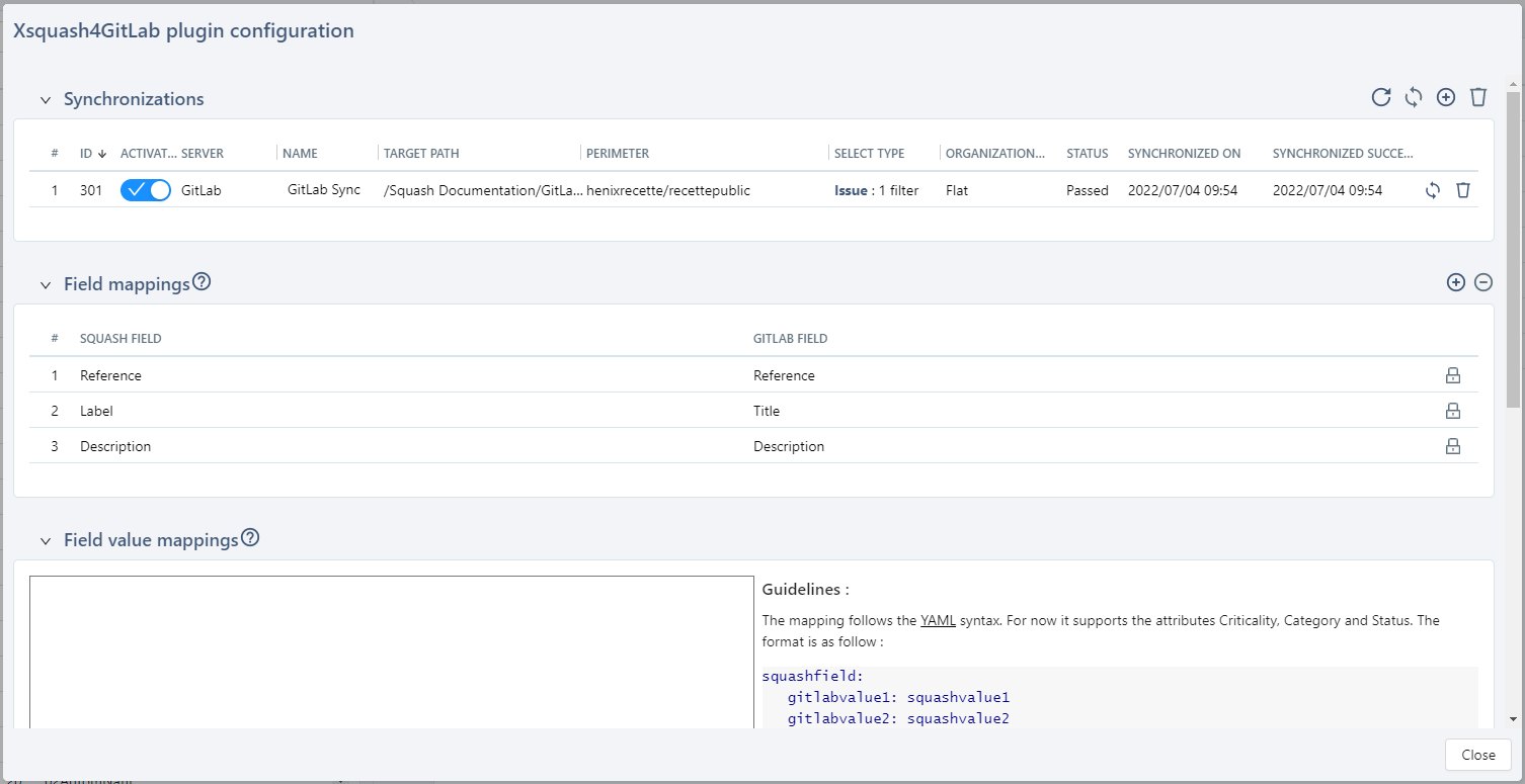 Xsquash4GitLab plugin configuration