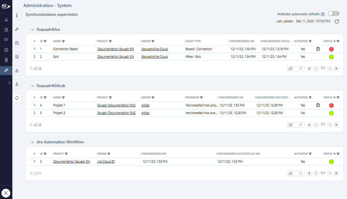 Synchronizations supervision page