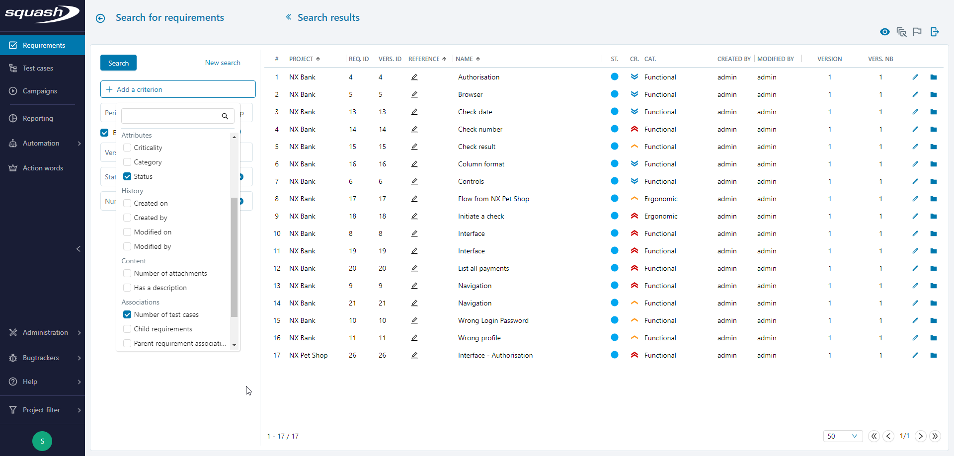 Search for an object - Add a criterion